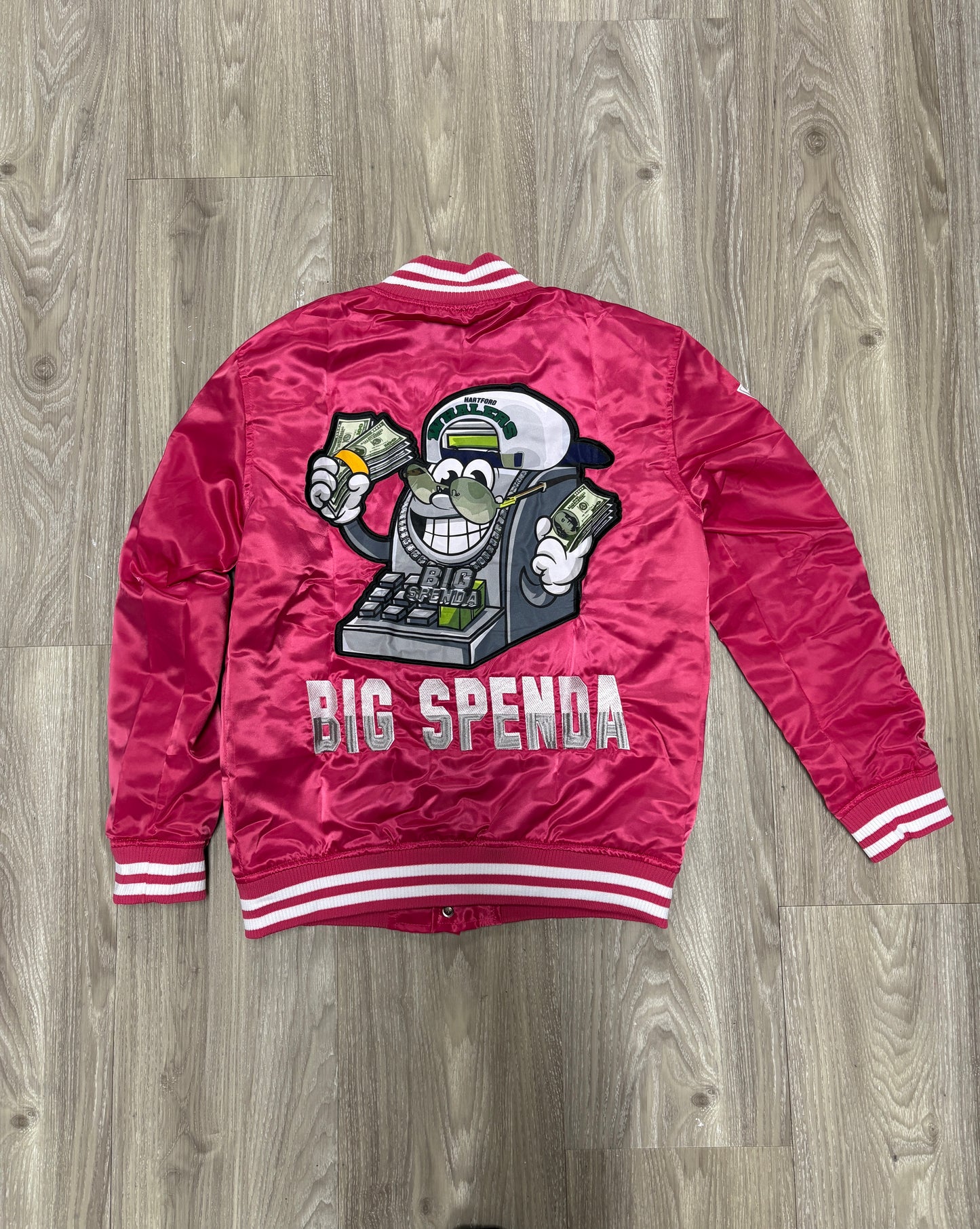 BS LOGO SATIN VARSITY JACKET PINK/WHITE
