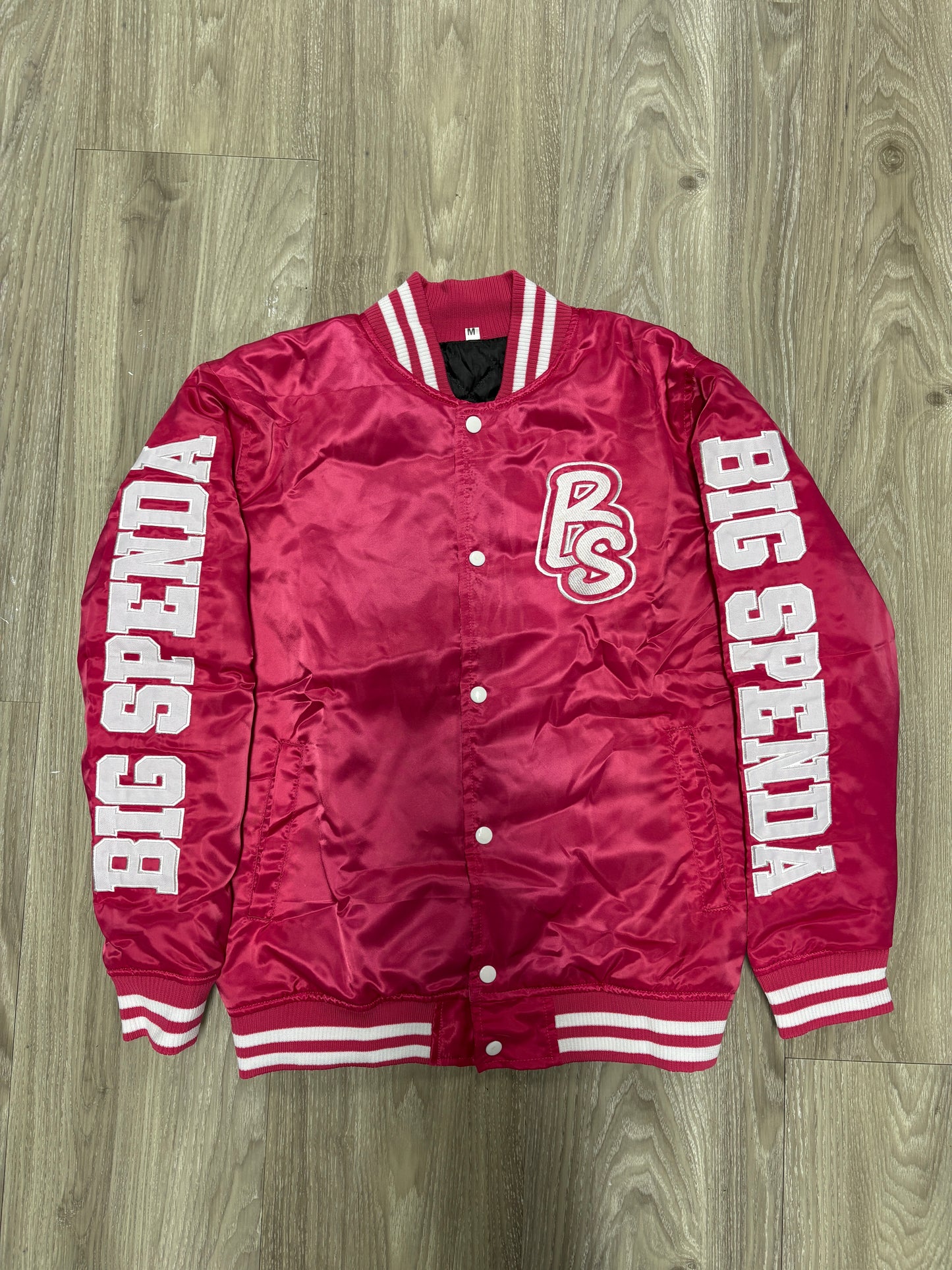 BS LOGO SATIN VARSITY JACKET PINK/WHITE