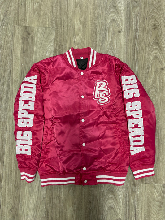 BS LOGO SATIN VARSITY JACKET PINK/WHITE