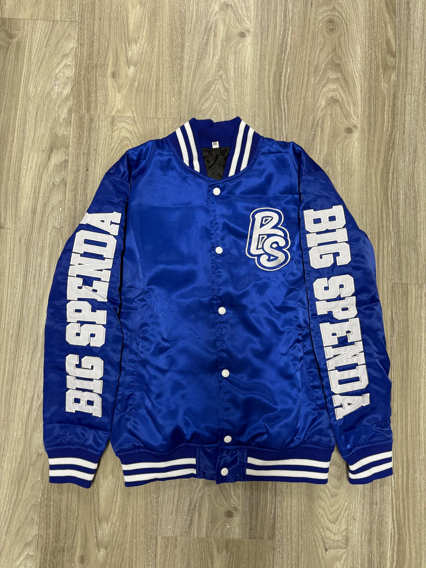 BS LOGO SATIN VARSITY JACKET BLUE/WHITE