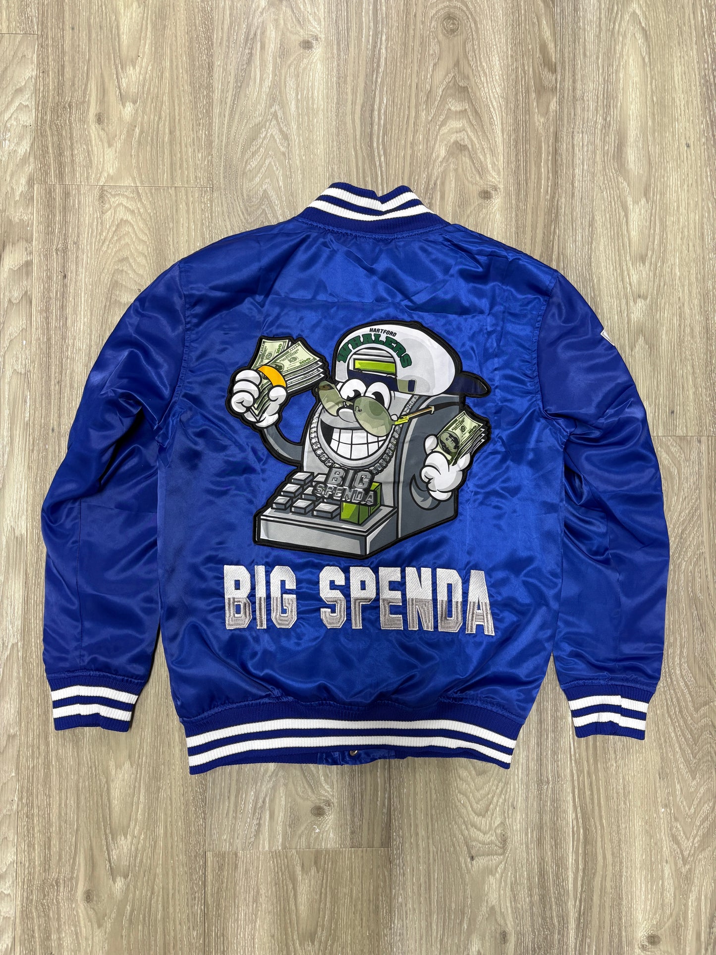 BS LOGO SATIN VARSITY JACKET BLUE/WHITE