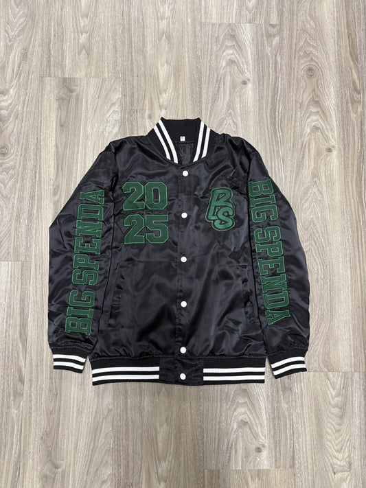 BS LOGO SATIN VARSITY JACKET BLACK/GREEN