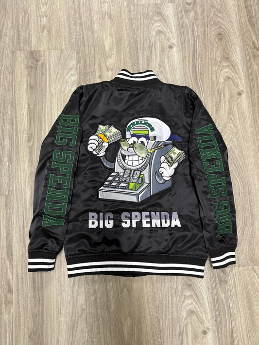 BS LOGO SATIN VARSITY JACKET BLACK/GREEN